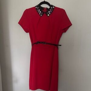 Elle Red Dress with Embellished Collar
